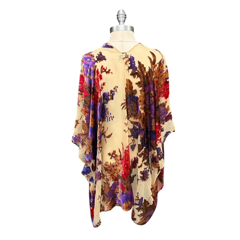 Woven Heart Vibrant Floral Kimono Cardigan One‎ Size Flowy Draped Boho Style - Picture 4 of 16